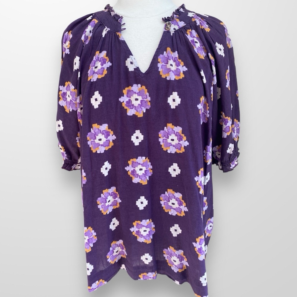 Sonoma Women's Size XXL 2X Blouse Top  Blouse Shirt‎ Purple Floral Short Sleeve
